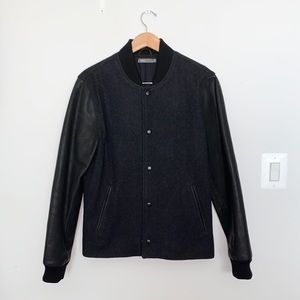 Vince Black Wool & Leather Bomber Jacket